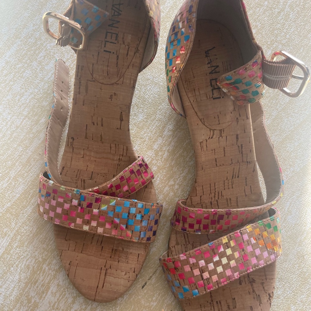 Vaneli Multicolor Cork Sandals summer unique artsy colorful!! Wedge